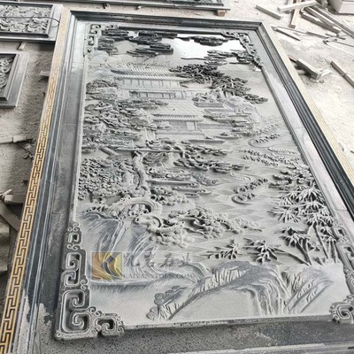 會所浮雕 山水畫浮雕照壁 百福浮雕照壁雕刻現(xiàn)場